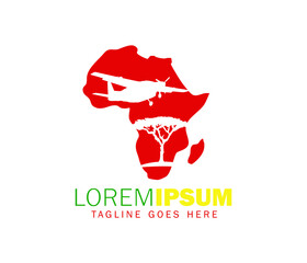 A vector Illustration of African Map, Tree and Plane Logo Sign 