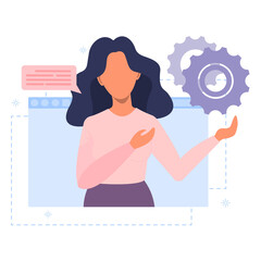 Teaching and education online. Web seminar, internet classes, personal teacher. Webinar, digital classroom, online teaching metaphors, lectures and training on the Internet. Vector flat illustration.