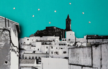 3d collage of a traditional Spanish village