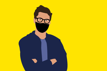 Fototapeta premium illustration of a man with face mask 