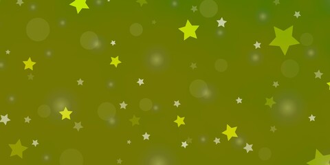 Light Green, Yellow vector texture with circles, stars. Abstract illustration with colorful spots, stars. Pattern for trendy fabric, wallpapers.