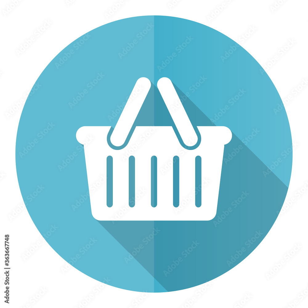Aufkleber Shopping basket vector icon, flat design blue round web button isolated on white background