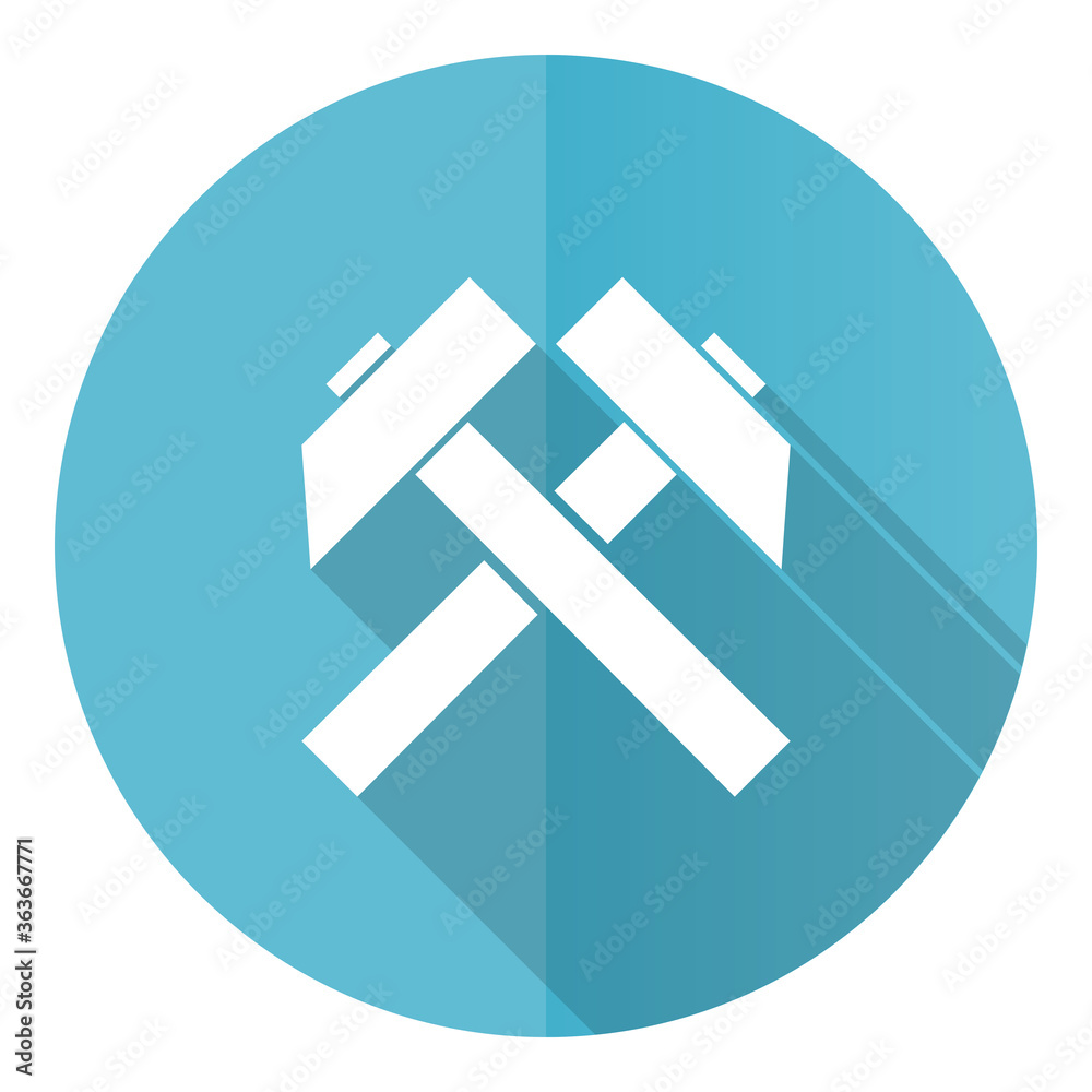 Poster Mining vector icon, flat design blue round web button isolated on white background