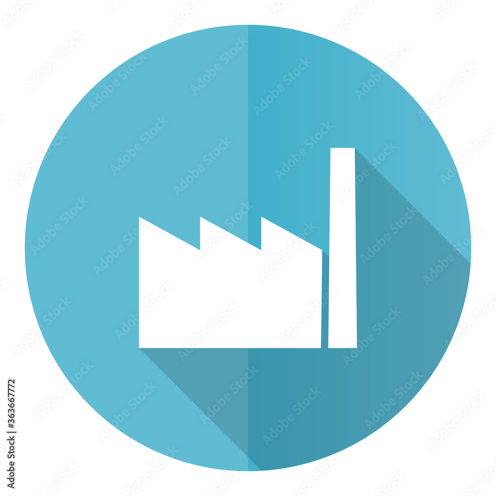 Aufkleber Factory vector icon, flat design blue round web button isolated on white background