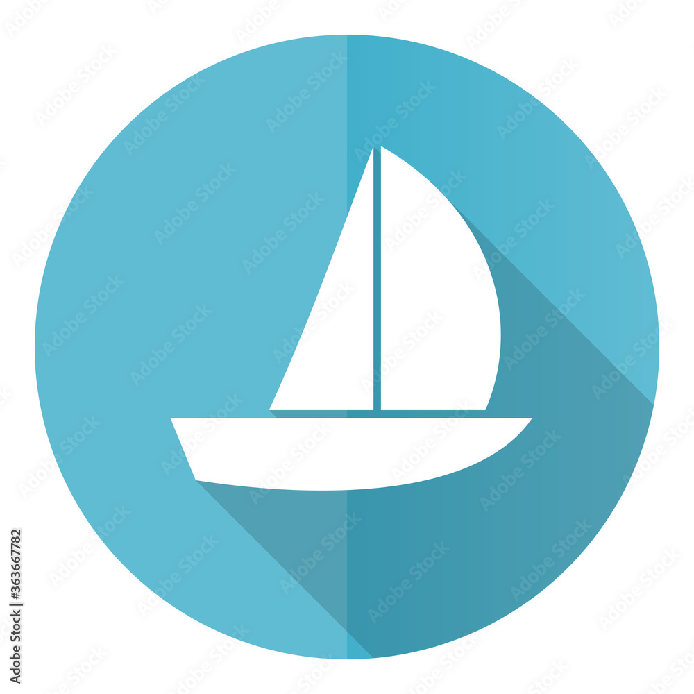 Poster yacht vector icon, flat design blue round web button isolated on white background