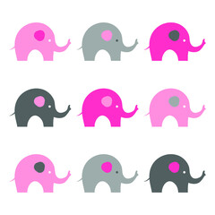 pink elephants set. cute simple elephant logos