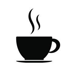 steaming cup. Hot coffee or tea cup on saucer logo