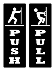 push pull door signs. push pull door signs on black background drawing by illustration