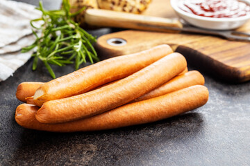 Fresh frankfurter sausages.
