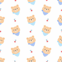 Cute bear with cherry seamless pattern background