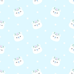 Obraz premium Cute bear with flower crown seamless pattern background