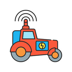 Farming tractor color line icon. Smart farming. Heavy agricultural machinery for field work. Agriculture vehicle. Sign for web page, app. UI UX GUI design element. Editable stroke. Pixel Perfect