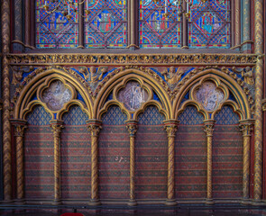 Fototapeta na wymiar Paris, France - 03 07 2020: Details view inside The Holy Chapel
