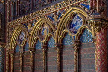 Fototapeta premium Paris, France - 03 07 2020: Details view inside The Holy Chapel