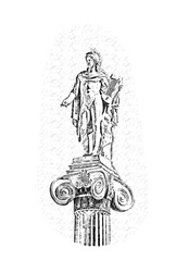 Pencil sketch of statue of Apollon on the column, Athens, Greece