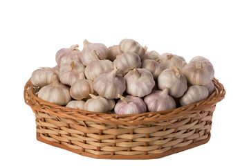 Obraz na płótnie Canvas garlics in wicker basket on isolated white background