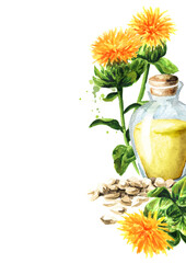 Safflower's flower and bottle of oil card