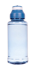 Blue sport water bottle, plastic equipment. Isolated on white background.