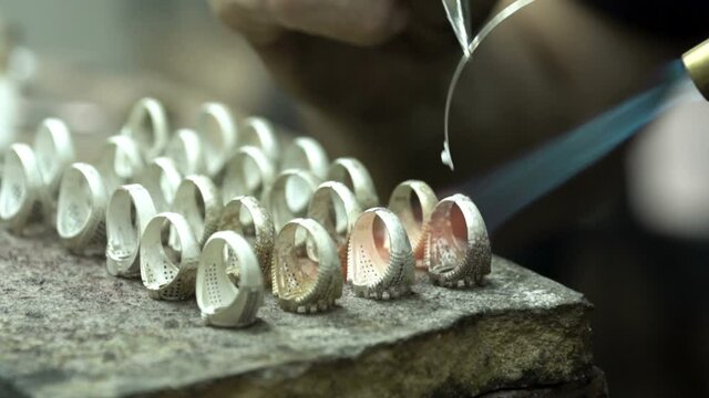 rings production silver man rings turkish ring. silver rings welding in workshop hand made silver master