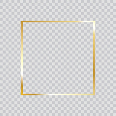 Gold frame vector. Trendy rectangle border. Gold frame isolated on transparent background. Useful for app, banner, party invitation card or happy birthday. Creative art concept, vector illustration