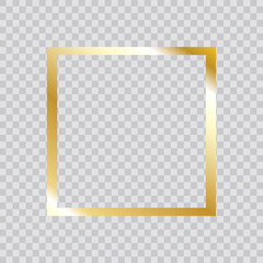Gold frame vector. Trendy rectangle border. Gold frame isolated on transparent background. Useful for app, banner, party invitation card or happy birthday. Creative art concept, vector illustration