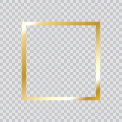 Gold frame vector. Trendy rectangle border. Gold frame isolated on transparent background. Useful for app, banner, party invitation card or happy birthday. Creative art concept, vector illustration