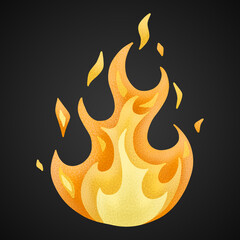 High flame with sparks illustration. Isolated on dark background.