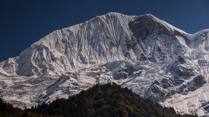 Cheo Himal & Himlung Himal stunning summits on Nepal-Tibet border as seen on descent from Larkya La...