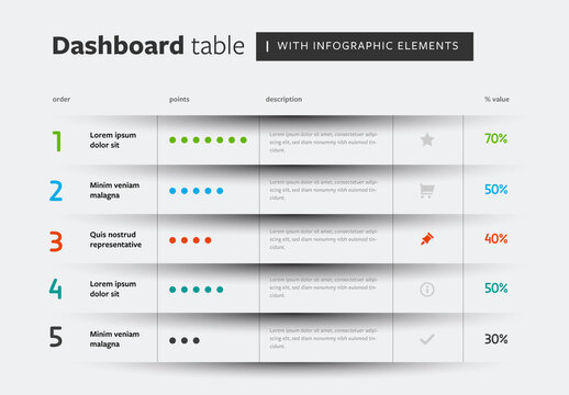 Infographic Table Layout with Shadow Effect