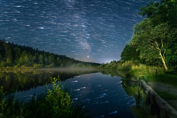 Comet modus - Stars flying over a beautiful lake with refections of the star clear night....