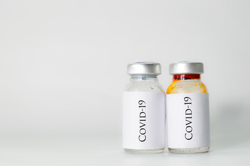 medicine bottle on white background.
Covid19 vaccine concept.