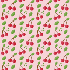 Cherry leafs summer bright seamless pattern