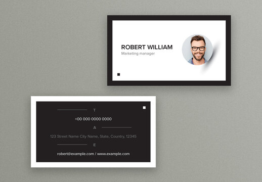 Minimal Business Card Layout with Black and White Accent