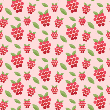 Raspberry leafs summer bright seamless pattern