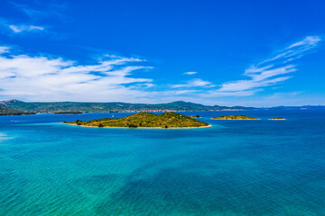 Aerial view of the heart shaped Galesnjak island on the adriatic coast. Croatia