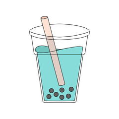 Bubble Tea illustration. Cute bubble tea in plastic container. Vector illustration. 