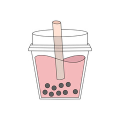 Bubble Tea illustration. Cute bubble tea in plastic container. Vector illustration. 