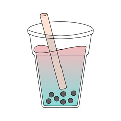 Bubble Tea illustration. Cute bubble tea in plastic container. Vector illustration. 