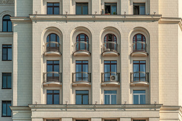 Fototapeta premium barred balconies in an old brick house