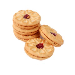 Biscuits filled with strawberry jam, isolated on a white background