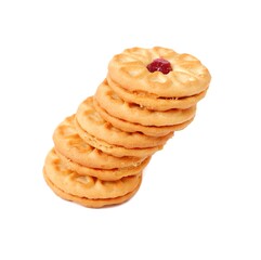Biscuits filled with strawberry jam, isolated on a white background