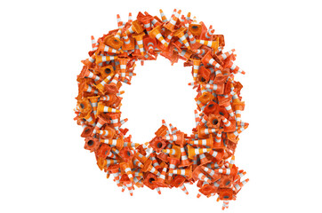 Letter Q from traffic cones, 3D rendering
