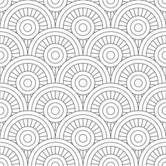 Coloring pages, seamless colouring book  for adults. Black and white vector linear illustrations. Geometric background. Abstract pattern from circles. Easy to edit color and lines.