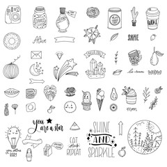Vector patch badges, pins, patches in cartoon 80s-90s comic style, isolated on white background.