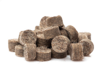 Felt disc for polishing surfaces. Pile of felt polishing discs isolated on white background