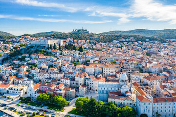 Fototapeta na wymiar Aerial view of the city of Sibenik in the summer morning, Croatia