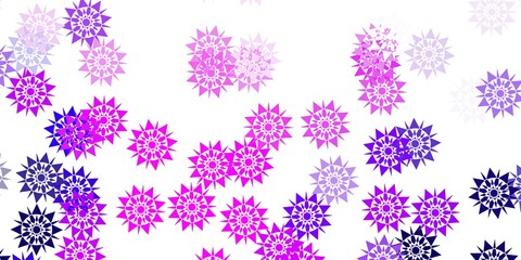 Light purple, pink vector texture with bright snowflakes.