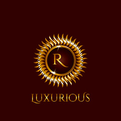 Luxury Golden letter R Circle Logo vector design