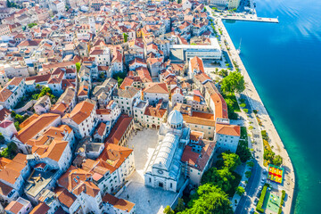 Aerial view of the city of Sibenik in the summer morning, Croatia