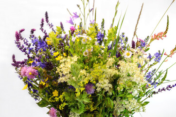 bouquet with bright beautiful flowers of meadow grass